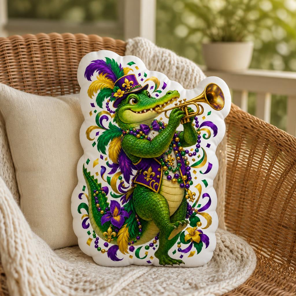 Home Decor New Orleans - Coussin Trompette Alligator Mardi Gras, Coussin
