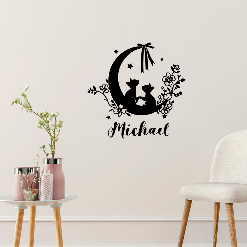 Home Decor Wall Stickers - Autocollants muraux colorés avec chat, fleur