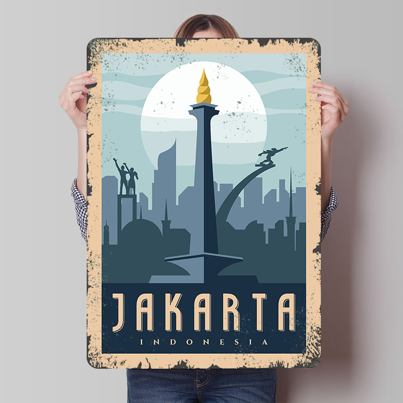 Home Decor Jakarta - Affiche métallique de voyage Jakarta Indonésie,