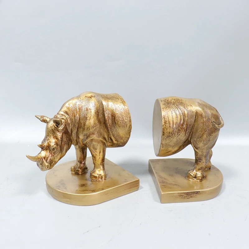 Aesthetic Bookend - Statue de rhinocéros dorée rétro, serre-livres,