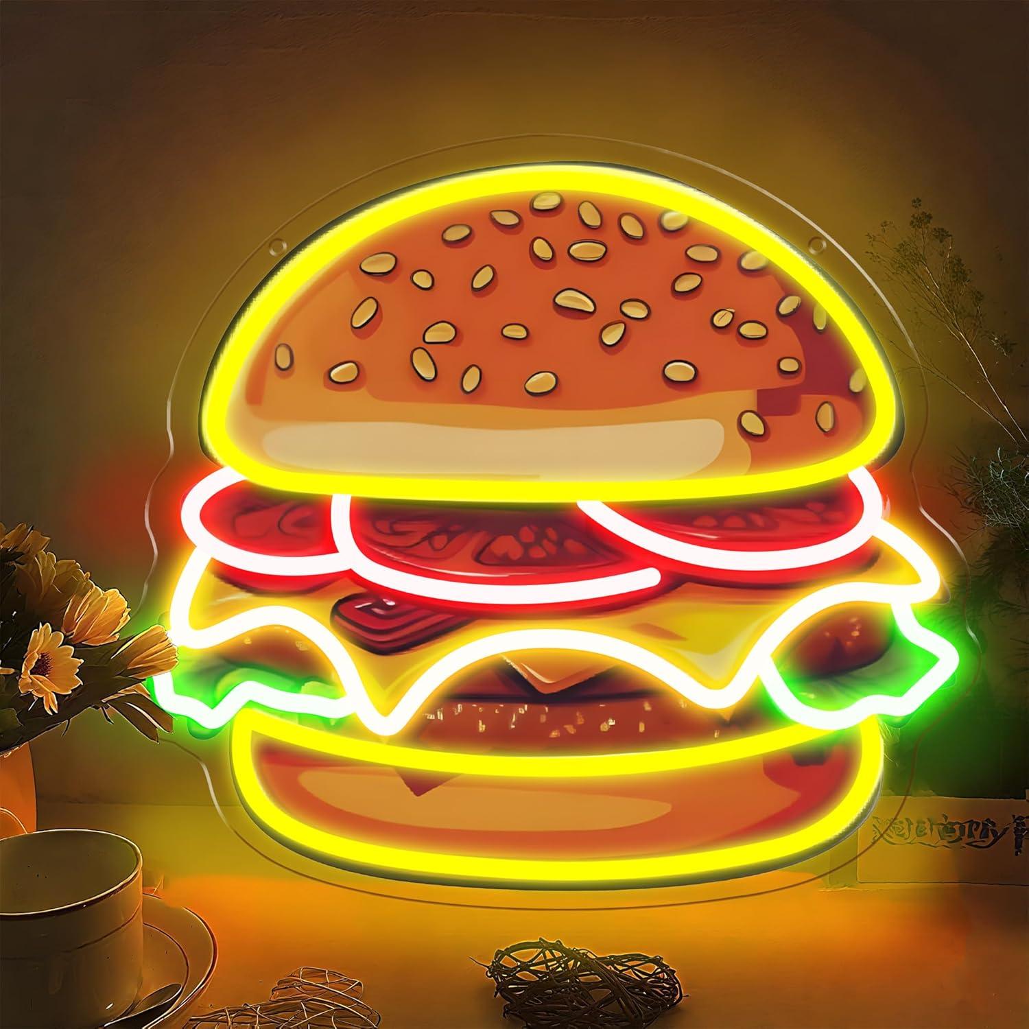 Home Decor Kitchen - Enseigne néon LED Burger, Luminaire mural